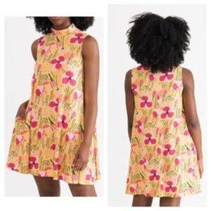Agnes & Dora Mock Neck Swing Tunic-Dress Full Bloom Pockets Casual Floral Size S